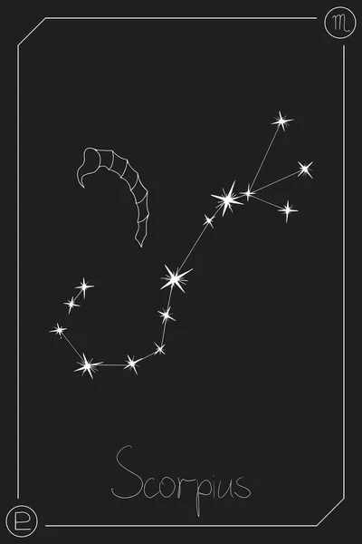 Carte Horoscope Scorpion Avec Constellation Signe Zodiaque Planète Condescendante Illustration — Image vectorielle