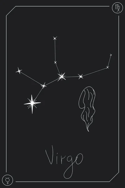Cartão Horóscopo Virgem Com Constelação Signo Zodíaco Planeta Paternalista Ilustração — Vetor de Stock