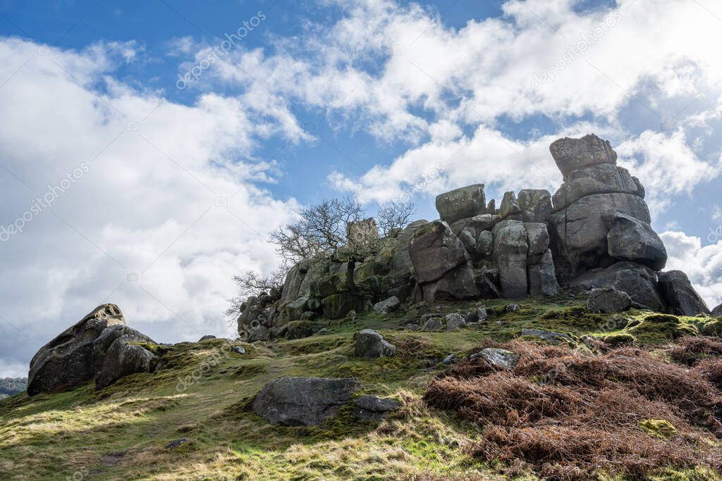 Robin Hood's Stride limestone way rock formation in the Derbyshire Dales, Peak District National Park.