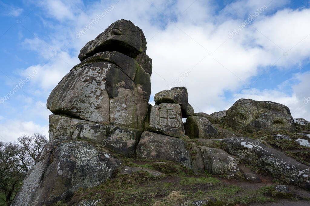 Robin Hood's Stride limestone way rock formation in the Derbyshire Dales, Peak District National Park.