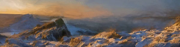 Digital Oljemålning Soluppgångstemperatur Inversion Roaches Vintern Peak District National Park — Stockfoto