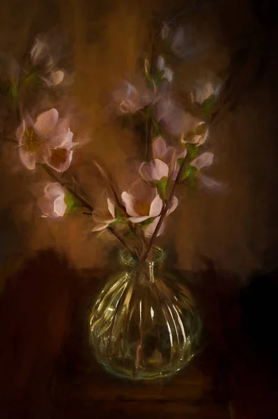 Pintura Digital Buquê Flores Rosa Primavera Vaso Vidro Isolado Contra — Fotografia de Stock