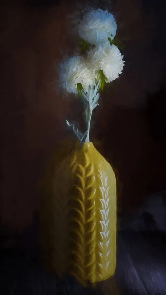 Pintura Digital Buquê Flores Brancas Jarro Isolado Contra Fundo Efeito — Fotografia de Stock