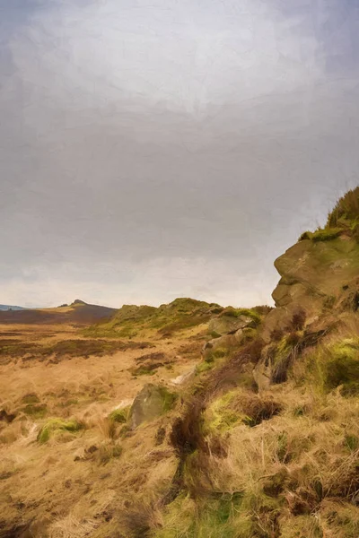 Digital Painting Baldstone Gib Torr Looking Roaches Ramshaw Rocks Hen — Stock Photo, Image