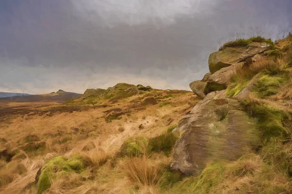 Cyfrowy Obraz Łysą Gib Torr Patrząc Kierunku Karaluchów Ramshaw Rocks — Zdjęcie stockowe