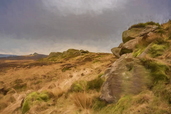 Kel Taşın Dijital Tablosu Gib Torr Kışın Peak District Ulusal — Stok fotoğraf