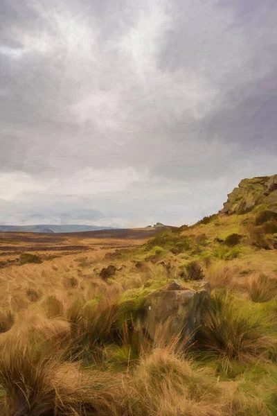 Digital Painting Baldstone Gib Torr Looking Roaches Ramshaw Rocks Hen — Stock Photo, Image