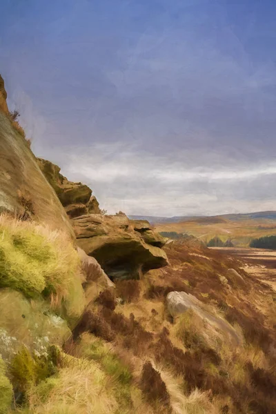 Digital Painting Baldstone Gib Torr Looking Roaches Ramshaw Rocks Hen — Stock Photo, Image