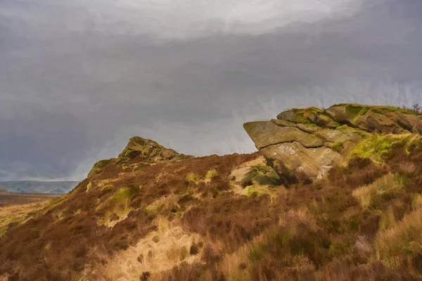 Kel Taşın Dijital Tablosu Gib Torr Kışın Peak District Ulusal — Stok fotoğraf