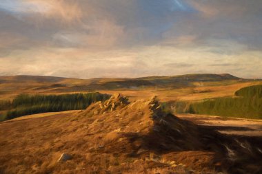 Baldstone 'da bir kışın dijital tablosu ve Gib Torr kış boyunca İngiltere' nin Staffordshire eyaletindeki Peak District Ulusal Parkı 'nda sallanıyor..