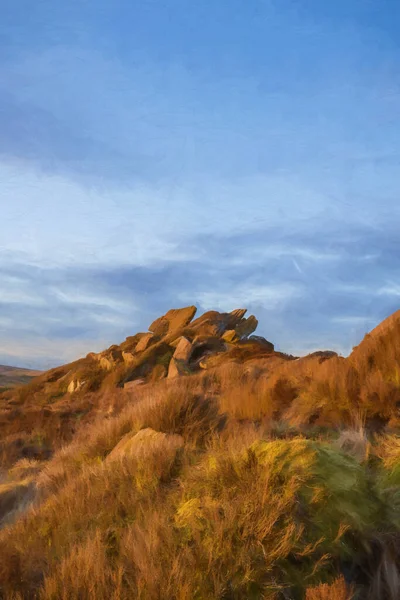 Digital Painting Winter Baldstone Gib Torr Rocks Winter Peak District — Stock Photo, Image