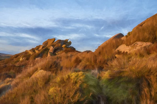 Цифровая Картина Зимы Болдстоуне Гиб Торр Зимой Национальном Парке Пик — стоковое фото