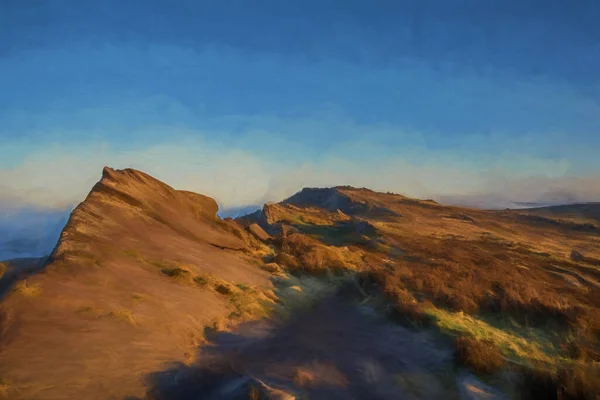 Digitales Ölgemälde Einer Temperaturumkehr Bei Sonnenaufgang Der Staffordshire Peak District — Stockfoto