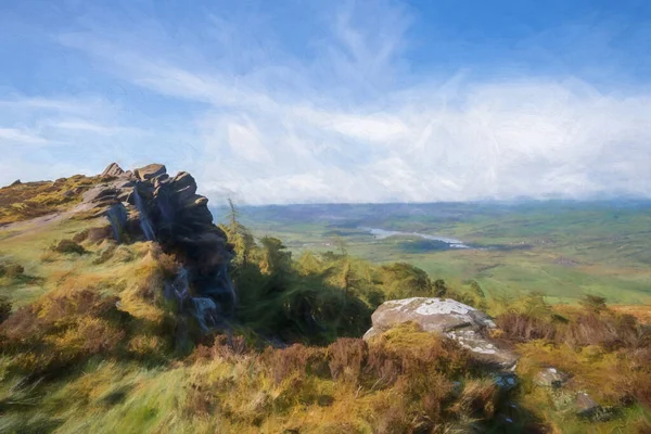 Digitaal Schilderij Van Roaches Staffordshire Bij Zonsopgang Het Peak District — Stockfoto