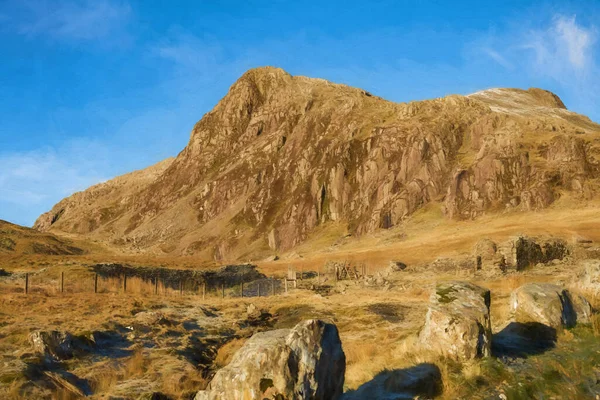 Цифровая Живопись Плотины Stwlan Гор Moelwyn Близ Blaenau Festiniog Сноудонии — стоковое фото