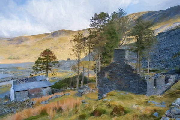 Pintura Digital Cantera Abandonada Pizarra Cwmorthin Blaenau Ffestiniog Snowdonia Gales —  Fotos de Stock