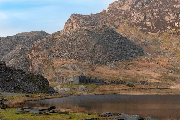 Abandoned Cwmorthin Terrace Rhosydd Slate Quarry Blaenau Ffestiniog Gwynedd Wales — Stock Photo, Image