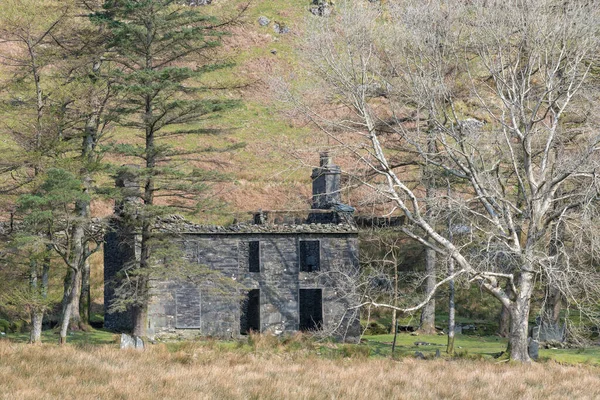 Abandoned Cwmorthin Terrace Rhosydd Slate Quarry Blaenau Ffestiniog Gwynedd Wales — Stock Photo, Image