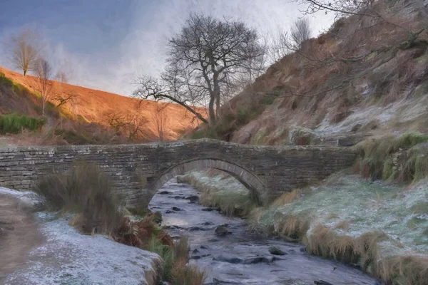 Digital Painting Packhorse Bridge Goyt Valley Peak District National Park — Stock Photo, Image
