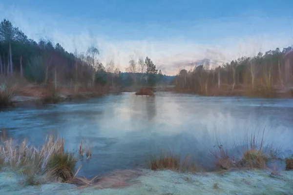 Digital Painting Woods Shoreline Fishing Lakes Cannock Chase Aonb Staffordshire — Stock Photo, Image