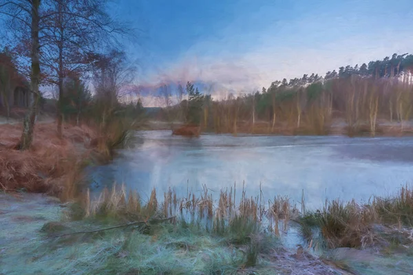 Digital Painting Woods Shoreline Fishing Lakes Cannock Chase Aonb Staffordshire — Stock Photo, Image