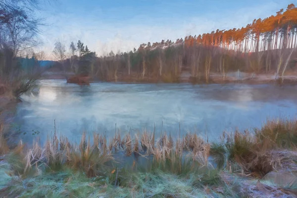スタフォードシャー州のAonb Cannock Chaseの釣り湖の森と海岸線のデジタル絵画 — ストック写真