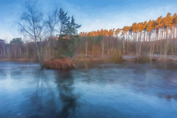 Digital Painting Woods Shoreline Fishing Lakes Cannock Chase Aonb Staffordshire — Stock Photo, Image