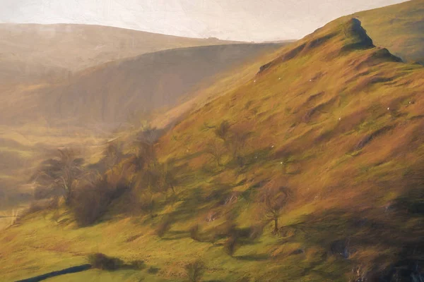 Ψηφιακή Ζωγραφική Ενός Ηλιοβασιλέματος Στο Λόφο Parkhouse Και Chrome Hill — Φωτογραφία Αρχείου