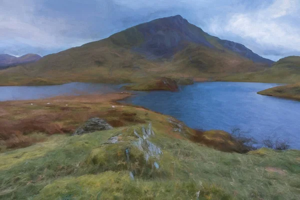 Ψηφιακή Ζωγραφική Του Garn Mountain Εθνικό Πάρκο Snowdonia Στη Βόρεια — Φωτογραφία Αρχείου
