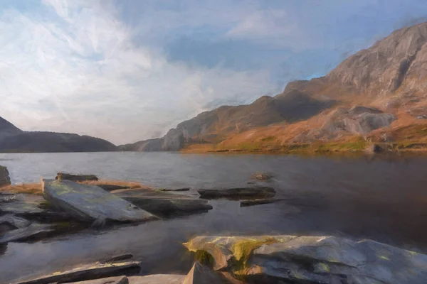 Pintura Digital Cwmorthin Terrace Rhosydd Slate Quarry Blaenau Ffestiniog Gwynedd —  Fotos de Stock