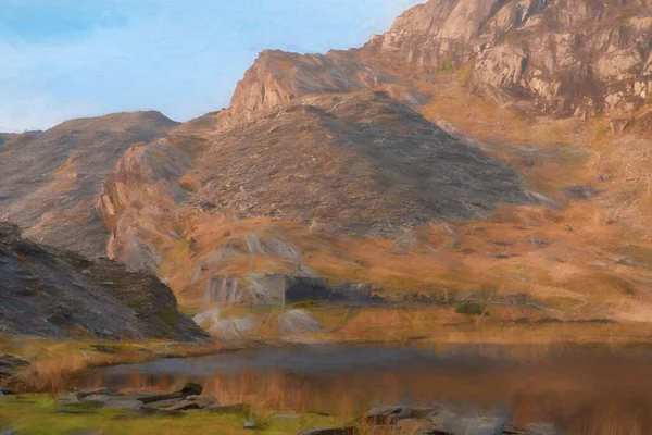 Digital Painting Abandoned Cwmorthin Terrace Rhosydd Slate Quarry Blaenau Ffestiniog Stock Image