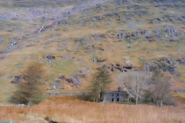 Digital Painting Abandoned Cwmorthin Terrace Rhosydd Slate Quarry Blaenau Ffestiniog — Stock Photo, Image