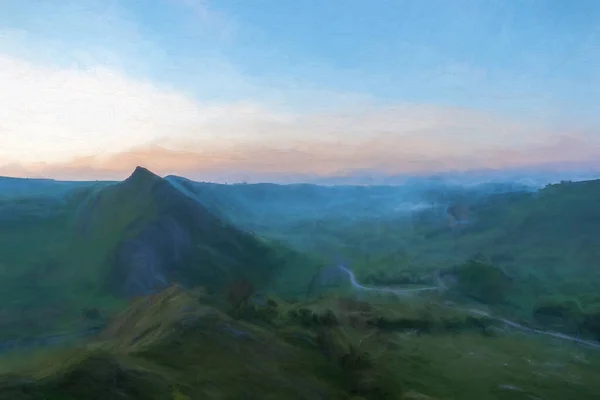 Digital Painting Sunrise Parkhouse Hill Chrome Hill Derbyshire Peak District — Stock Photo, Image