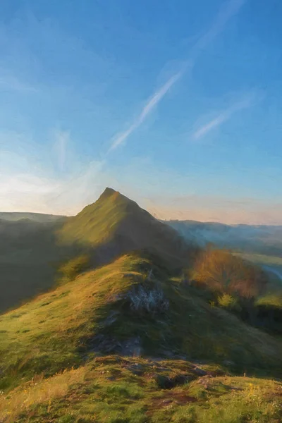 Parkhouse Hill ve Chrome Hill, Derbyshire 'daki Peak District Ulusal Parkı' nda gün doğumunun dijital tablosu..