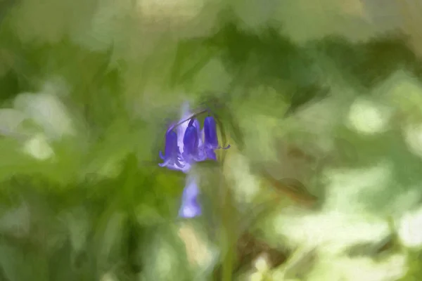 Digital Painting Brightly Colored Sunlit Purple Bluebell Flowers Natural Woodland — Stock Photo, Image