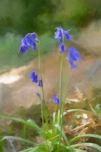 Pintura Digital Flores Sino Azul Púrpura Iluminadas Pelo Sol Brilhantemente — Fotografia de Stock