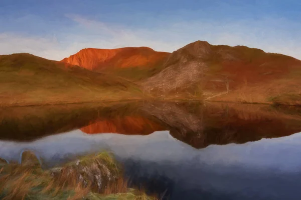 Digitale Malerei Von Llyn Dywarchen Snowdon Und Garn Winter Snowdonia — Stockfoto