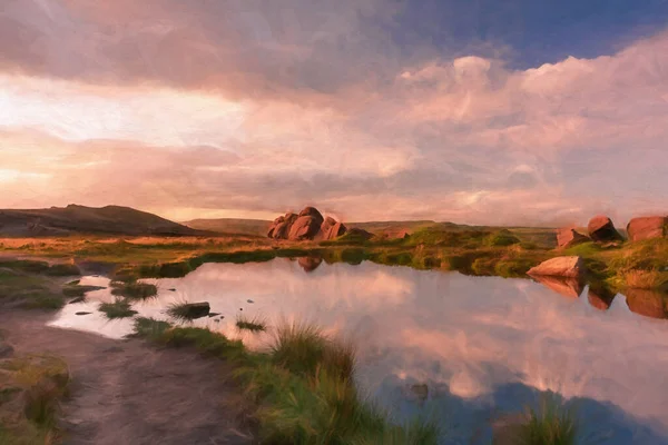 Cyfrowy Obraz Odbicia Zachodu Słońca Doxey Pool Karaluchach Parku Narodowym — Zdjęcie stockowe