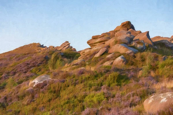 編雲のパノラマビューとピーク地区国立公園のラムショー岩からのローチのデジタル絵画 — ストック写真