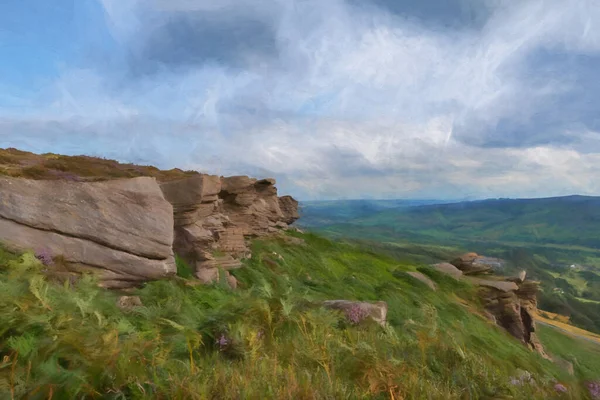 Pintura Digital Una Vista Bamford Edge Mirando Hacia Win Hill — Foto de Stock