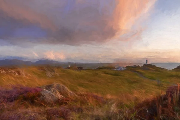 Цифровая Живопись Маяка Острова Лландвин Твер Маур Ynys Llanddwyn Anglesey — стоковое фото