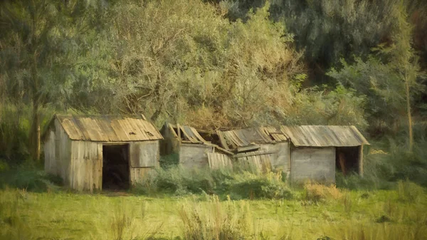 Pintura Digital Edificios Abandonados Madera Desuso Bosques Campo Inglés —  Fotos de Stock