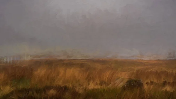 Digital Painting Misty Panoramic View Roaches Hen Cloud Ramshaw Rocks — Stock Photo, Image