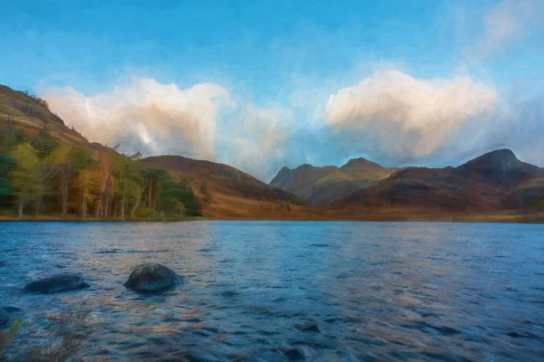 Digitale Malerei Des Stimmungsvollen Morgendlichen Herbstlichts Blea Tarn Englischen Lake — Stockfoto