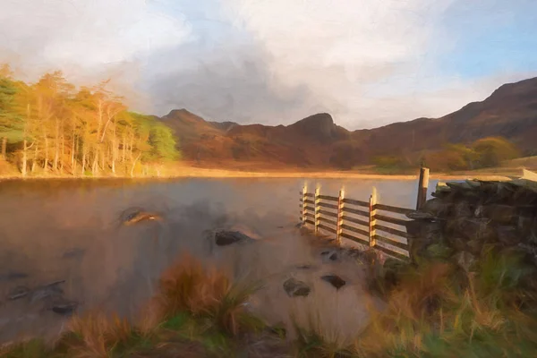 Digitale Malerei Des Stimmungsvollen Morgendlichen Herbstlichts Blea Tarn Englischen Lake — Stockfoto