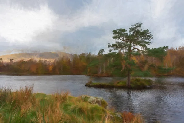 Digitale Malerei Des Stimmungsvollen Morgendlichen Herbstlichts Tarn Hows Englischen Lake — Stockfoto