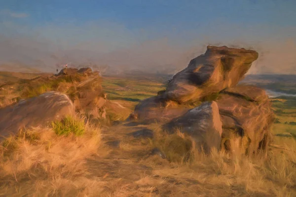 Digital Painting Roaches Staffordshire Sunset Peak District National Park — Stock Photo, Image