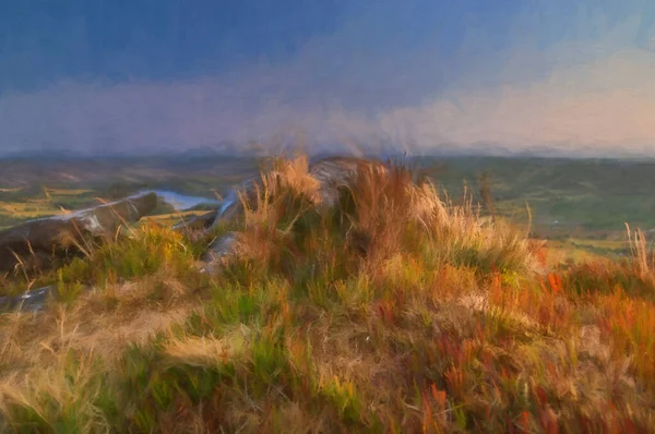 Digital Painting Roaches Staffordshire Sunset Peak District National Park — Stock Photo, Image