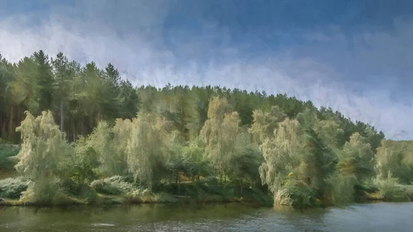 Digital Painting Woods Shoreline Fishing Lakes Cannock Chase Aonb Staffordshire — Stock Photo, Image