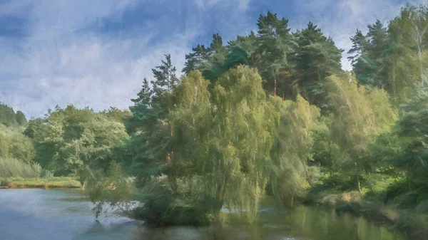 Digital Painting Woods Shoreline Fishing Lakes Cannock Chase Aonb Staffordshire — Stock Photo, Image